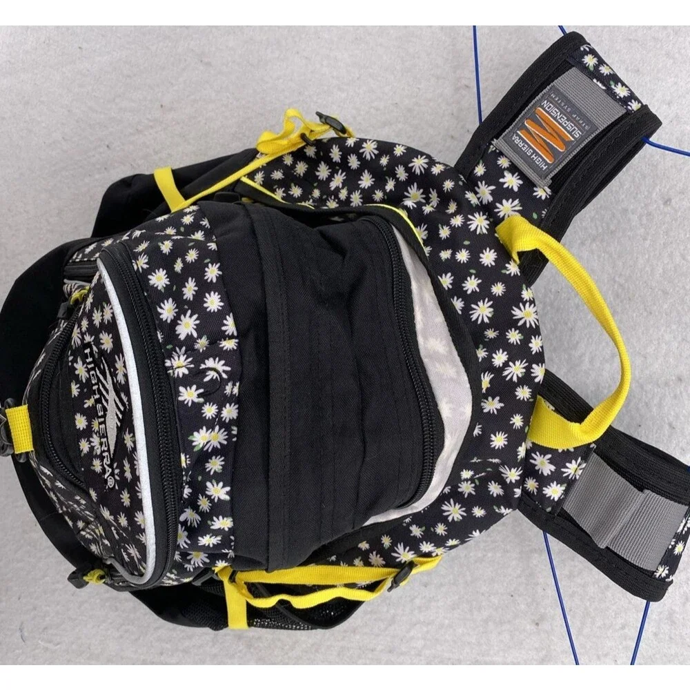 High Sierra Loop Backpack Daisy Floral Print Black Yellow School Travel Daypack